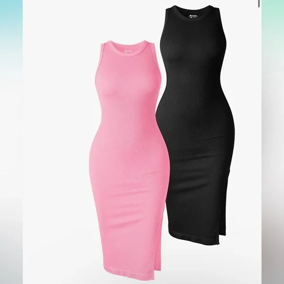 NWT OQQ Pink Black Sleeveless Dresses - Picture 1 of 3